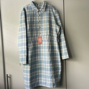 Ivy City Co Blue and White Plaid Midi Dress